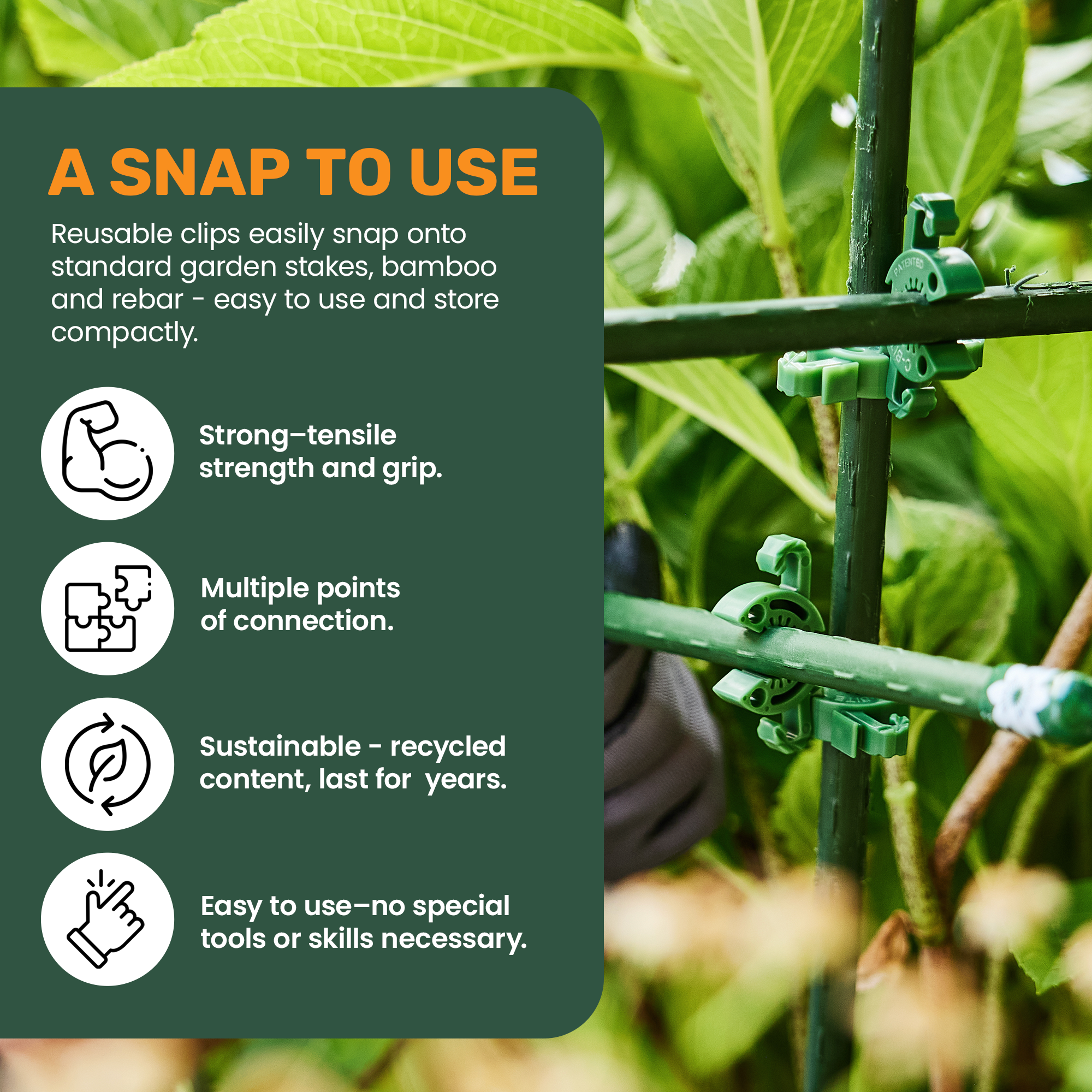 Dark Green C-BITE Garden Stake Clips for 7/16" Garden Stakes (In quantities of 26, 100 and 1000)