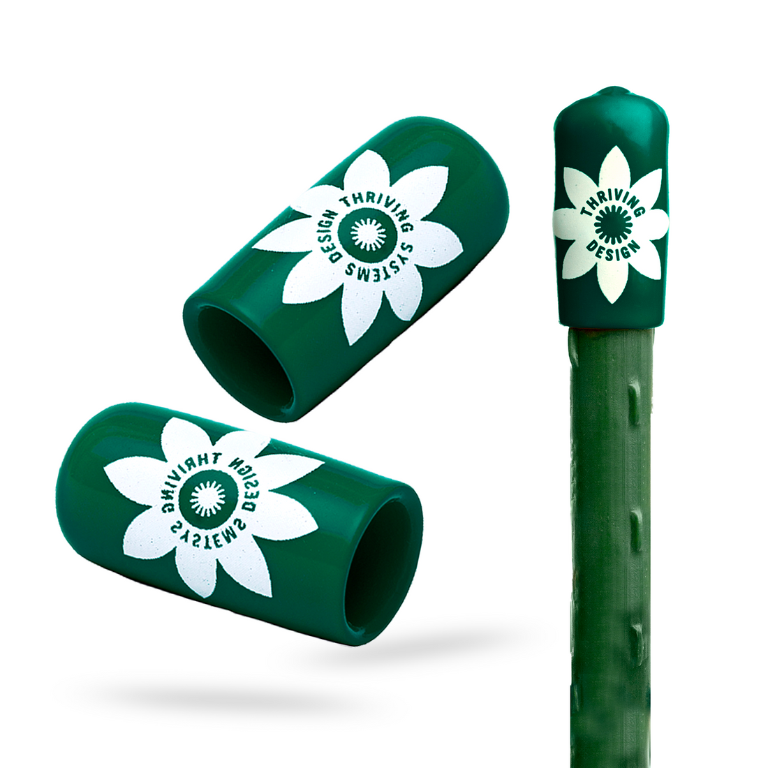 Twelve (12) Soft Stake Safety Caps for 7/16" Garden Stakes - in Tangerine or Incognito Green