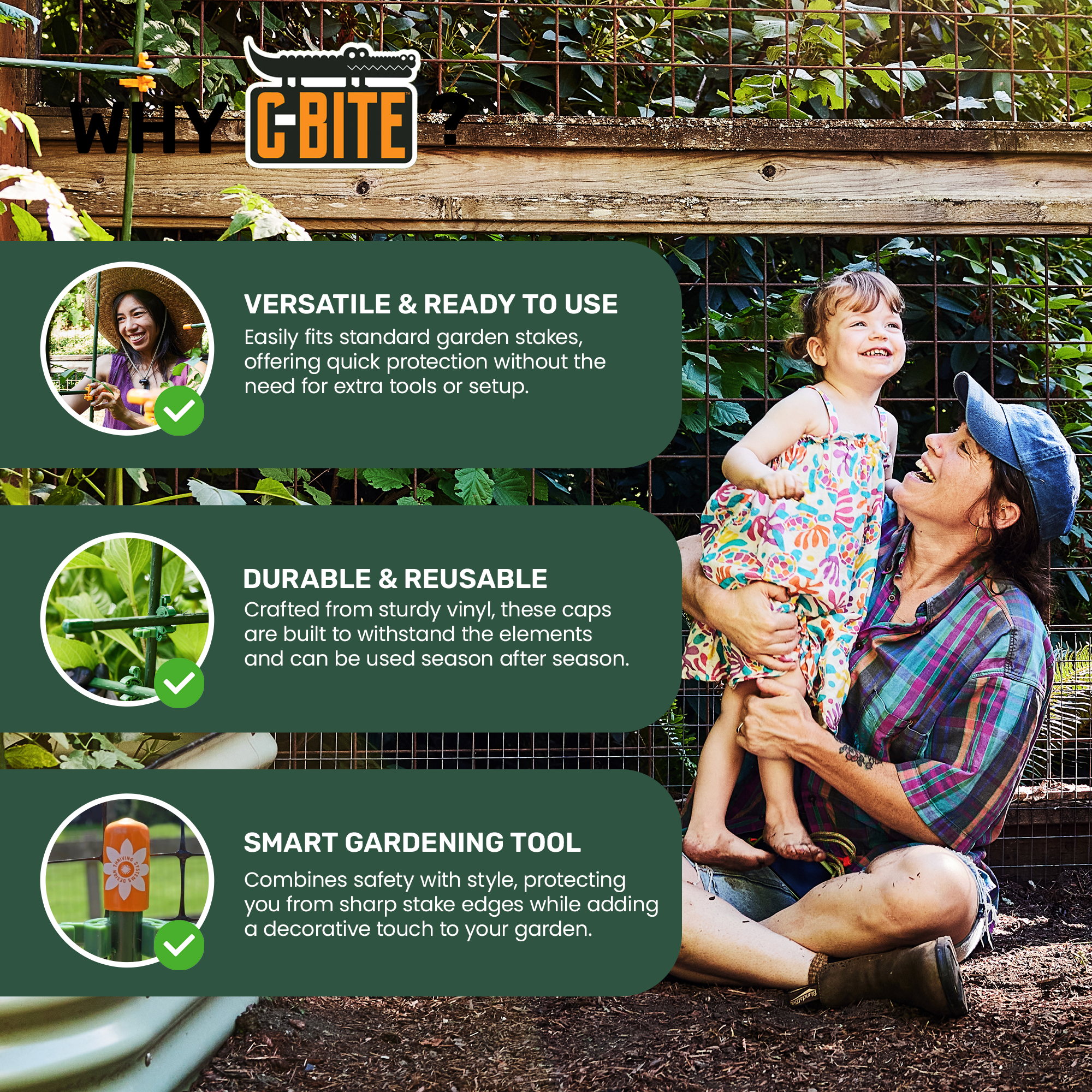 Twelve (12) Soft Stake Safety Caps for 7/16" Garden Stakes - in Tangerine or Incognito Green