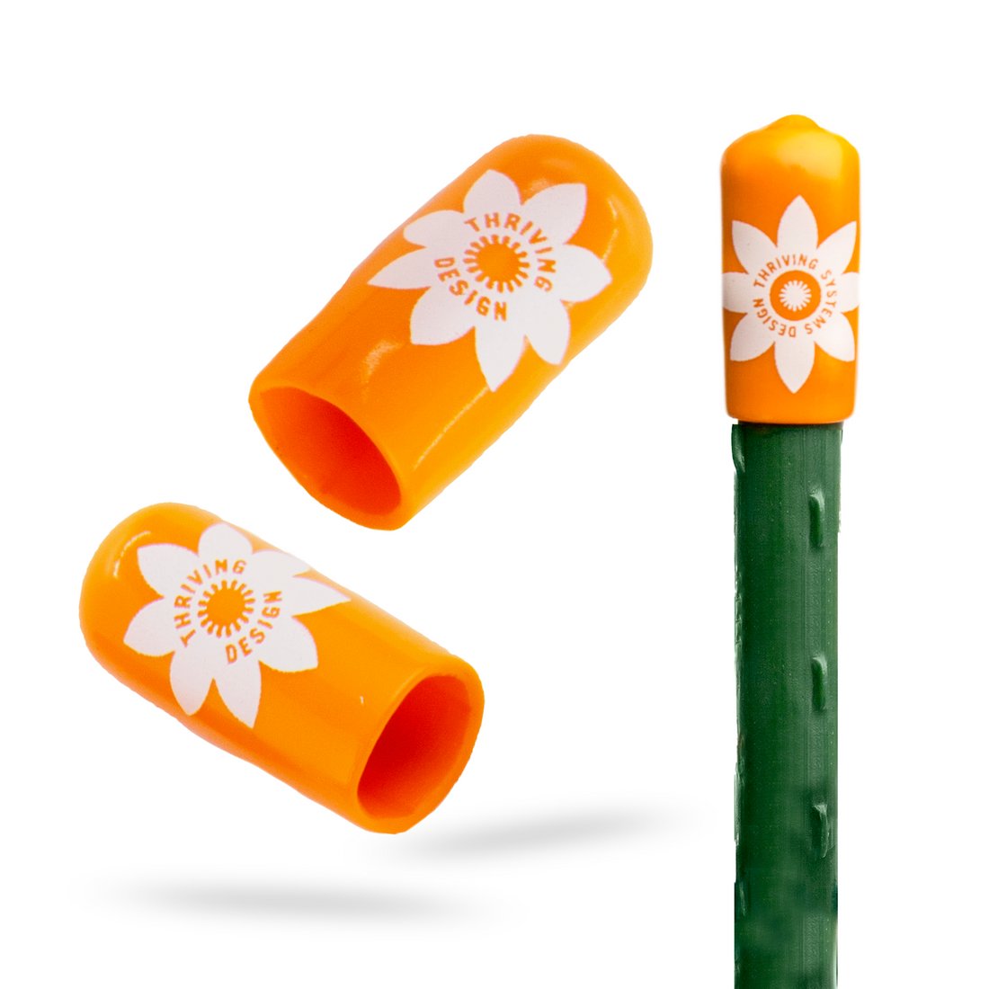 Twelve (12) Soft Stake Safety Caps for 7/16" Garden Stakes - in Tangerine or Incognito Green