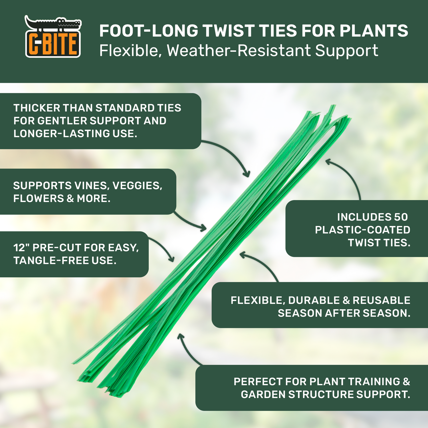 50 x Foot Long Garden Ties - Precut Coated Wire Twists Have the Reach You Need!
