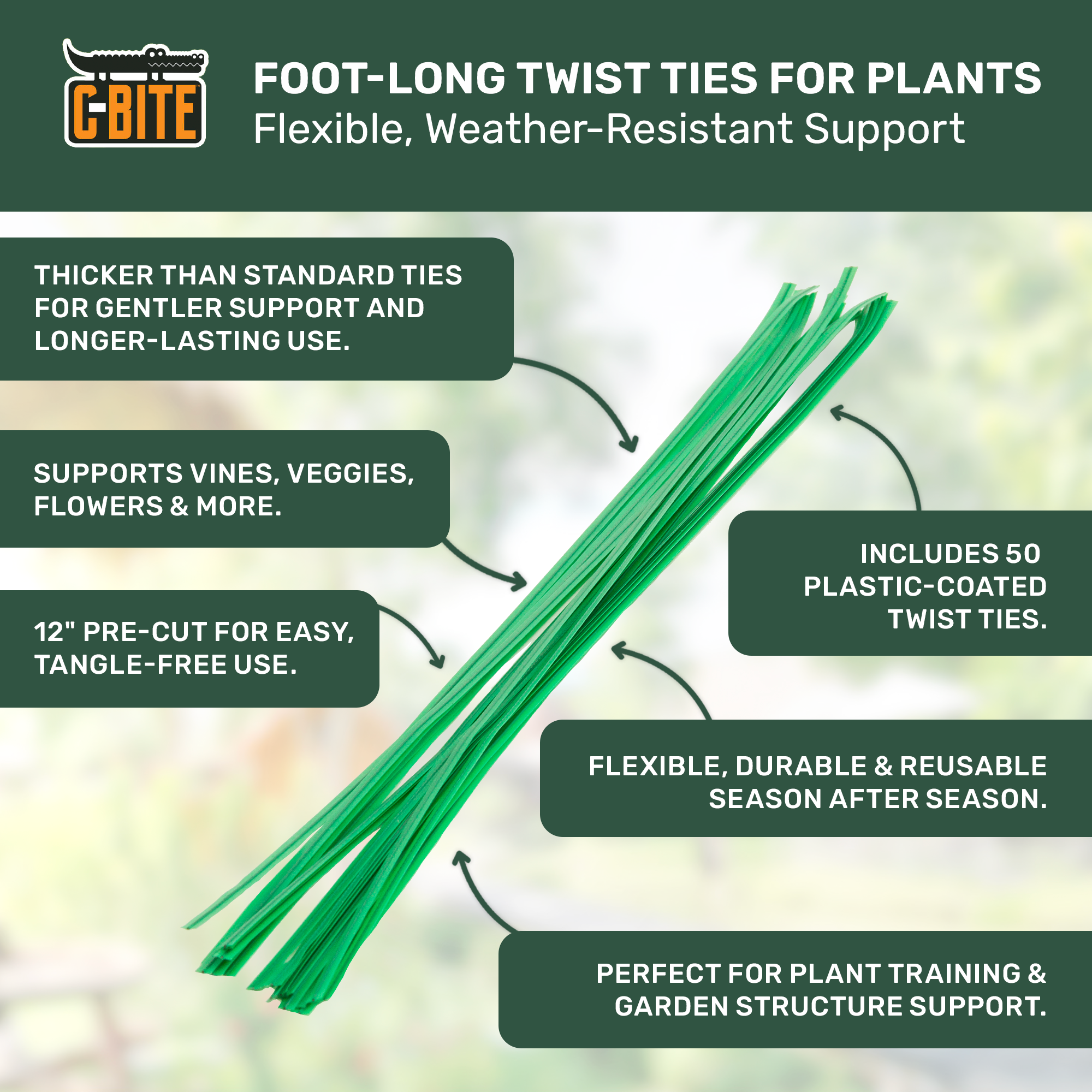 50 x Foot Long Garden Ties - Precut Coated Wire Twists Have the Reach You Need!