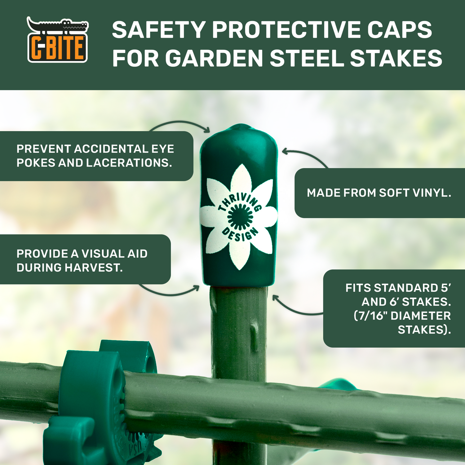 Twelve (12) Soft Stake Safety Caps  for  7/16&quot; Garden Stakes - in Tangerine or Incognito Green