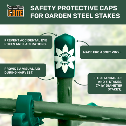 Twelve (12) Soft Stake Safety Caps  for  7/16&quot; Garden Stakes - in Tangerine or Incognito Green