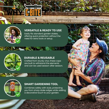 Twelve (12) Soft Stake Safety Caps  for  7/16&quot; Garden Stakes - in Tangerine or Incognito Green